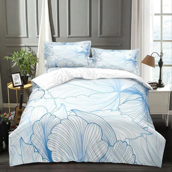 Bettwäsche -Sets Blaues Federblumen -Bettbezugset enthalten 1 2 Kissenbezüge abstrakte Tröster -Mikrofaserweiche
