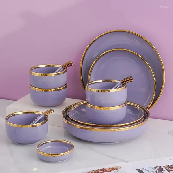 Piatti in porcellana viola cagnolini da pinna set di piatti di lusso per insalata ciotola ciotola in ceramica piatto da torta in ceramica