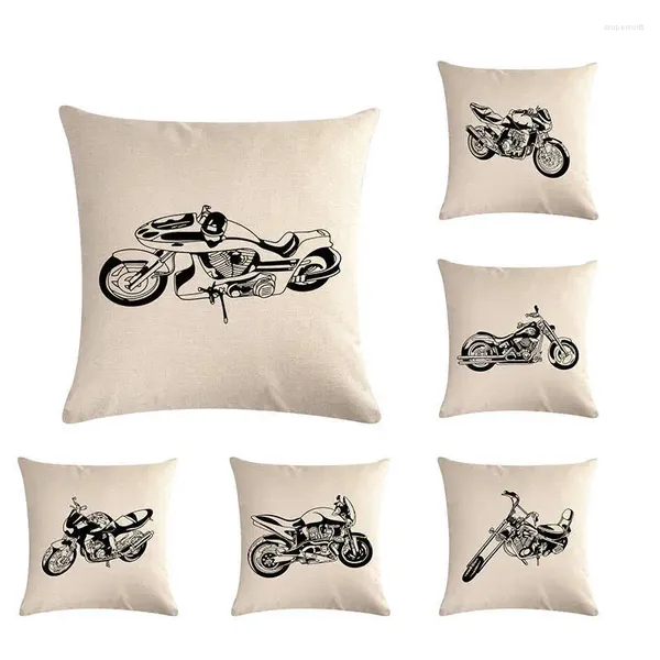 Kissen moderne einfache Abdeckung 45x45 cm schwarze Motorradserie Dekorative Kissen Home Schlafzimmer Sofa Bett Rückenlehne Leinenkissenbezug