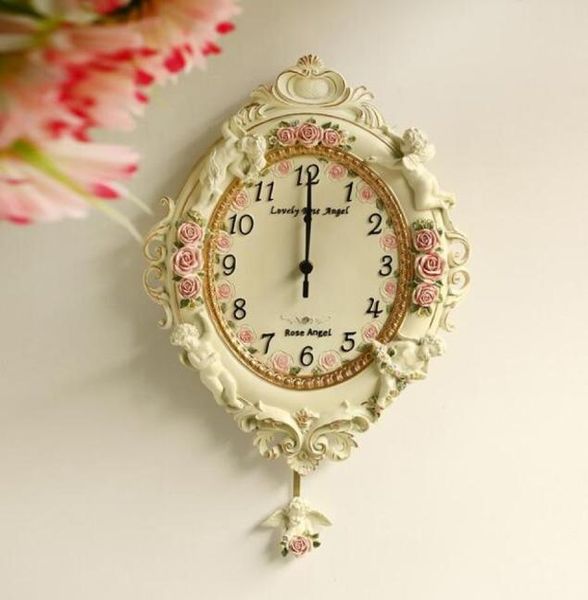 Ornamento Europeu de Jardim Relógio de Luxo Relógio Casa Móveis Resina Anjo Anjo Sala de estar Wall Clock9499747