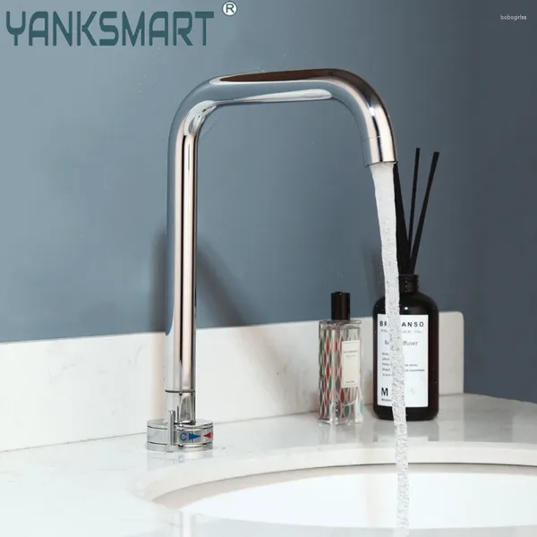 Bad Waschbecken Wasserhähne Yanksmart Becken Wasserhahn Chrom polierte Wasserhähne Einfaches Design Tap Deck montiert Kälte und Mixer Wasser