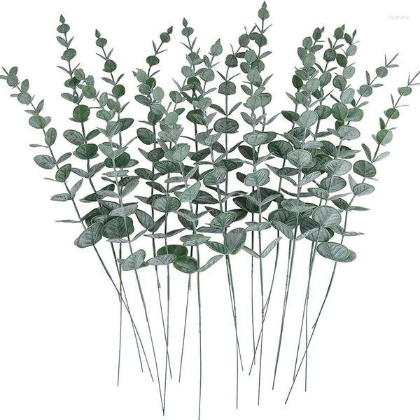 Dekorative Blumen 100pcs künstliche Eukalyptus Blätter Großhandel gefälschte Pflanzen für Vase Home Party Hochzeitsdekoration im Freien Garten Weihnachten