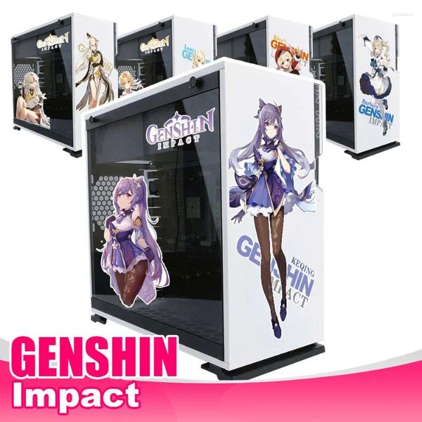 Adesivos de janela Genshin Impacto para os personagens de casos de casos PC Decalques de decoração de desenhos animados chassis de computador de jogo atx