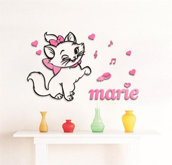 Fai da te Marie Cat 3D Adesivi da parete stereoscopica per bambini Acrilico Crystal Cartoon Cartoon Background Decorazione della parete 201201269G6385133