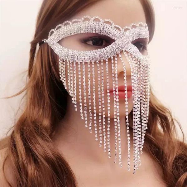 Partyzubehör verstellbare Luxus Rhineton Eyemask Nachtclub Cover Gesicht Schmuck für tanz glänzende kristallquasten schleimmaske