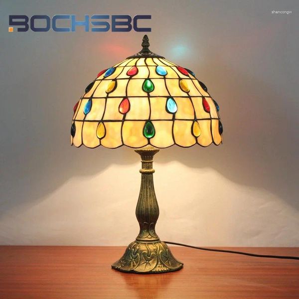 Tischlampen Bochsbc Tiffany Retro -Stil kreativ Buntglas Schreibtisch Lampe Art Deco Wohnzimmerstudium Schlafzimmer Nacht