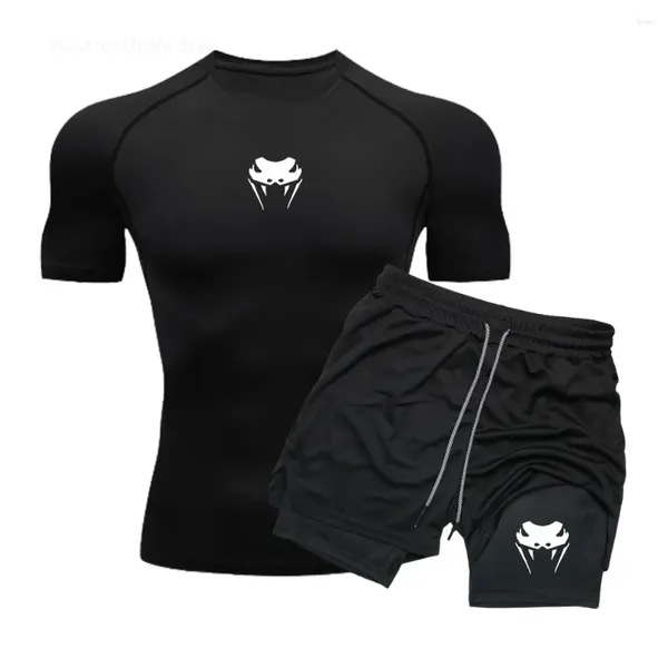 Tracce maschili per le tracce abbigliamento a compressione sport fitness drying rapido shorts a doppio strato di anime a manichette