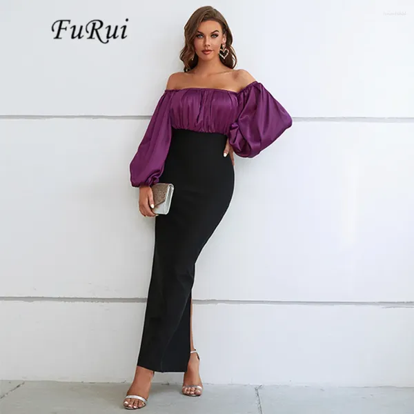 Abiti casual Fu Rui 2024 Autunno Manica lunga Abito da donna Abito da donna Top Top Elegant Black Celebrity Party Club Midi Wholesale