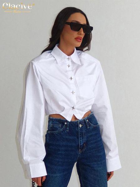 Женские блузки Clacive Fashion White Cotton Blouse Элегантная свободная лацка