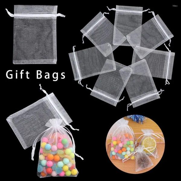 Polícia de presentes 25pcs Bolsas de bolso de cordão de tração Organza Gaze Sachet bolsas brancas bolsas de joias de joias de lotes de casamentos