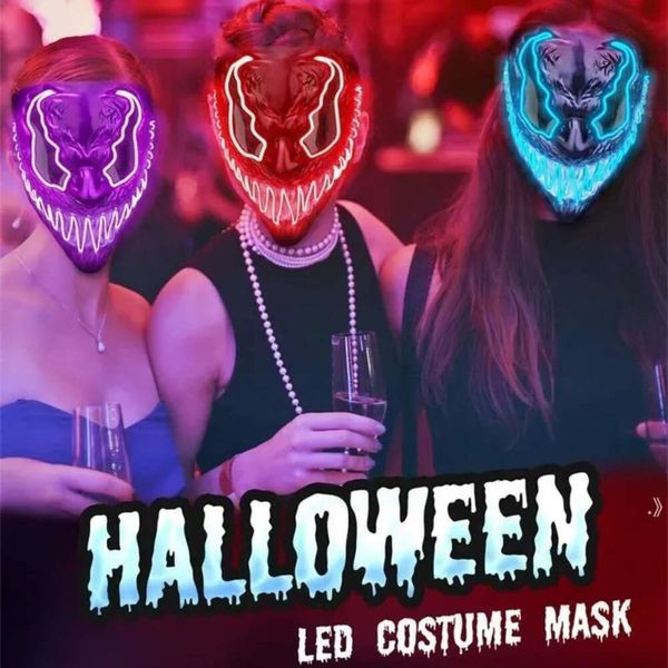 Maschera maschera maschera Halloween LED Neon Party Light Glow in the Dark Funny Horror Masks Cosplay Supplies 921 Rade S