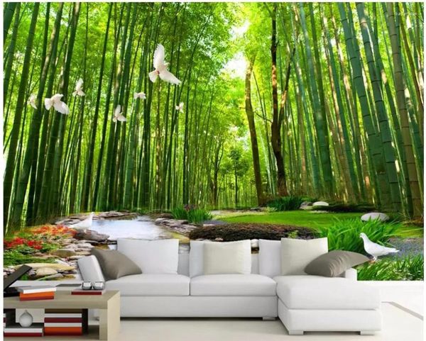 Duvar Kağıtları Özel Po Duran 3D Duvar Kağıdı Bambu Orman Boş Zaman Alan Arka Plan Duvar Oturma Odası Duvarlar İçin 3 D
