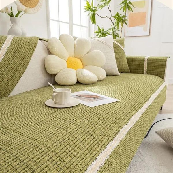 Tampa de cadeira Cotton Flax Sofá Cushion Chenille Antiskid Cover Universal para toda a temporada Bordure Couch