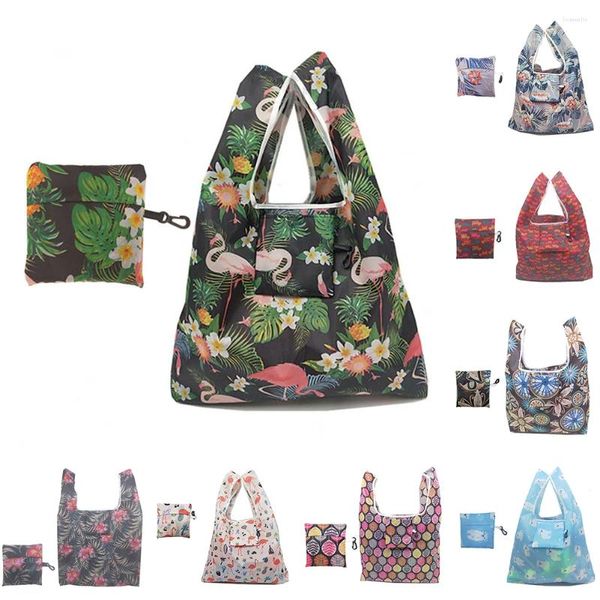 Sacos de compras impressão de moda Flamingos Bag Eco reutilizável recompra de reciclagem de cartoon bolsa floral bolsas grandes bolsas grandes