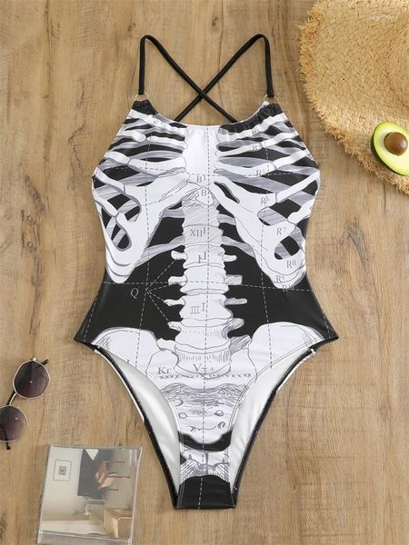 Menas de banho feminina Mulheres de maiô de uma peça 2024 Sling Print Print Sexy Bodysuit Monokini Summer Summer Backlesswear Arneco de banheira feminino feminino