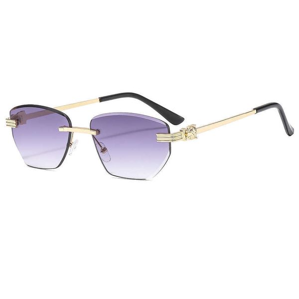 Moda Novo Carter Leopard Head Poligonal Womens Sunglasses Reflexive Film Metal Metal sem moldura categoria de óculos aparados