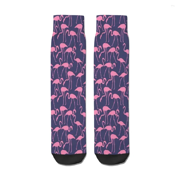 Мужские носки розовые и темно -синие фламинго Прямые мужчины -мужские женщины Осенние чулки полиэстер хип -хоп