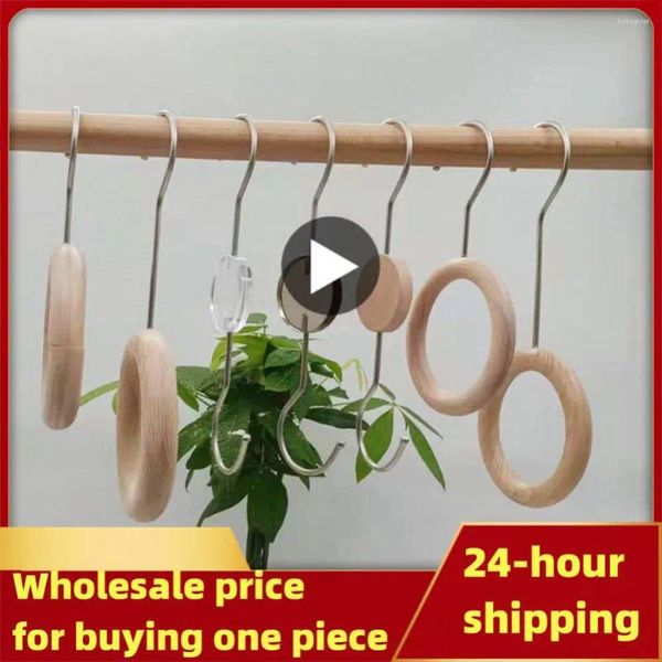 Cabides cabide de madeira multifuncional portador de lençol de roupas atacadista gancho home storage rack círculo de clipe de anel criativo