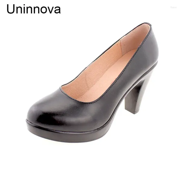 Scarpe eleganti Uninnova Pompe nere con tacchi ad alto tacco da donna Carriera da lavoro Slip in pelle genuina su extra di piccole dimensioni 32 più 43 WP078