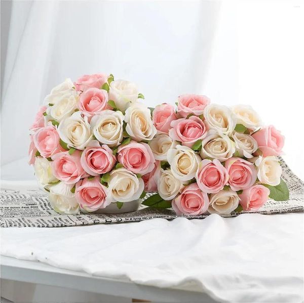 Flores decorativas Buquê de rosa artificial rosa vermelho preto com hastes Decoração caseira falsa Casamento de noivas ao ar livre