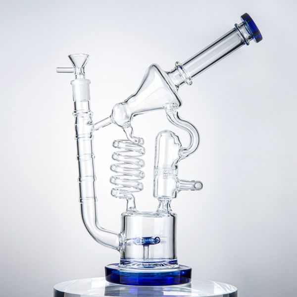 13 inç Büyük Ölçekli Heady Cam Bong Blue Harsah Cam Bong Dabber Rig Recycler Buharlı Punk String String String String Water Bongs Duman Boru 14mm Kadın Ortak ABD Deposu