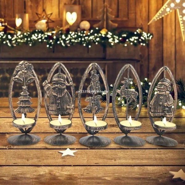 Titulares de velas Christmas Tealight Holder Metal Tea Light Candelas Xmas Tree Snowman Rena