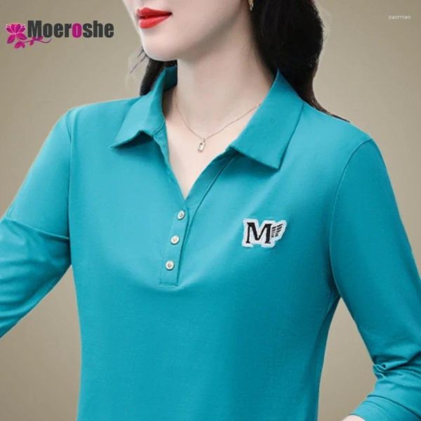 Magliette da donna moeroshe t-shirt a maniche lunghe a maniche lunghe a colore a colori solidi abbelliti con paillettes lievi magliette strech per donne