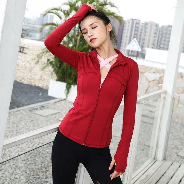 Camicie attive pilates tops yoga allenamento indossare donne maniche lunghe sport top woman ginnastica camicia a compressione sportiva fitness rashguard rosso