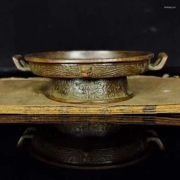 Tabaklar Çin antika bronz meyve plakası retro eski oyulmuş karakterler çalışma dekorasyon süslemeleri el yapımı atıştırmalık tepsisi