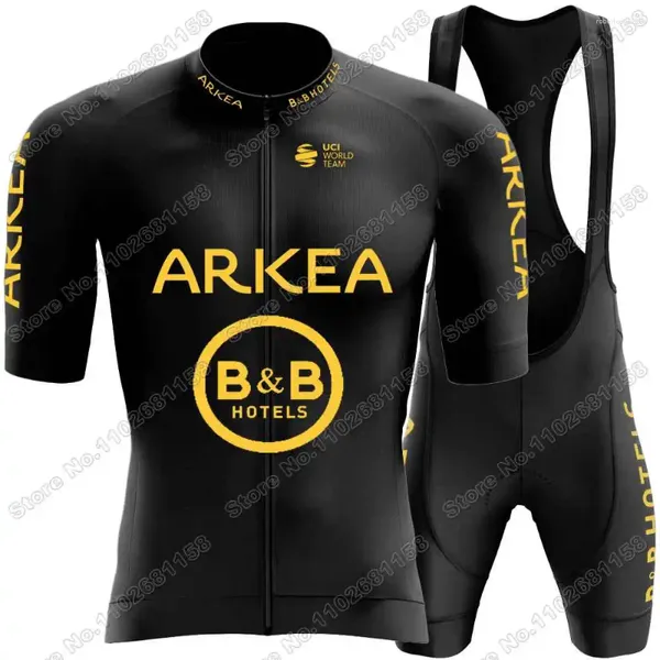 Conjuntos de corridas 2024 Arkea BB Els Jersey Golden Black Set manga curta Men e camisas de bicicleta de bicicleta