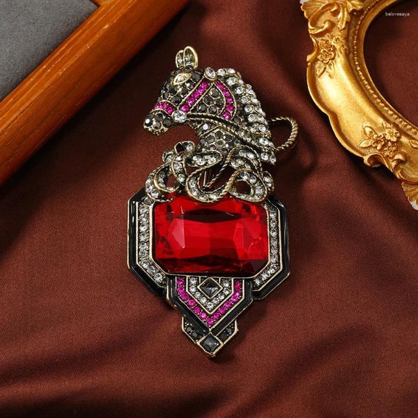 Брохи Morkopela Vintage Red Crystal Horse Brooch Brooch Comeled Animar