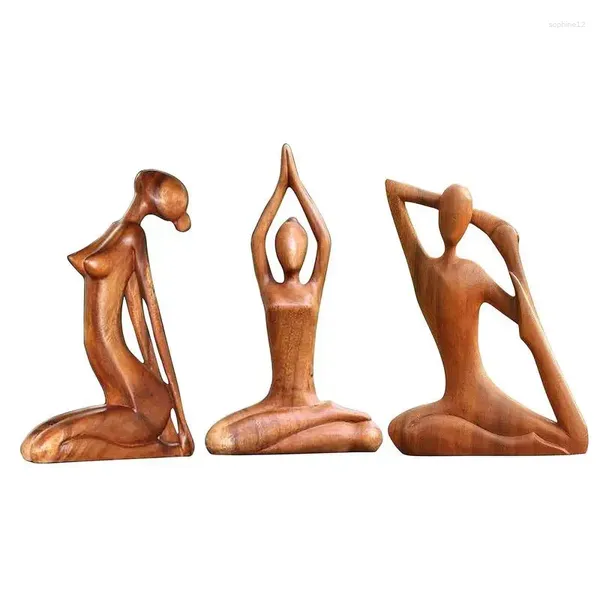 Figurine decorative in legno Yoga Posa Scultura di meditazione astratta Statue a mano Decorazione artistica profumata in legno per soggiorno