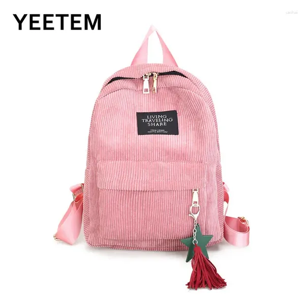 Backpack Korea School Sacos de literatura minimalista Arte Arte Solid Corduroy Leisure