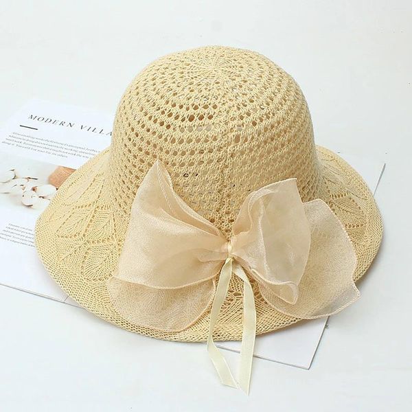 Chapéus largos da borda Mulheres Bowknot Straw Hat Summer Viagem de praia Visores grandes Fluxo Sol protetor solar Caps Bonnet Fashion Fashion Bucket