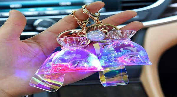 NEUE ACRYLIC GLOW Lucky Bag Liquid Keychain Creative Quicksand Flaschenschlüsselkette Frauen Bag Anhänger Autoschlüsselrinke Trinket Schöne Geschenk G8409199