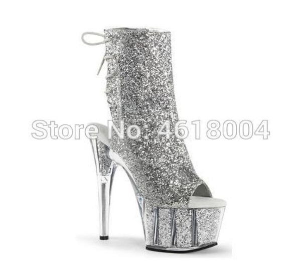 Kalmall Glitter Fetisch Schuhe Bling -Knöchelstiefel Nachtclub Tänzer Plattform High Heels Schnürung Super Heels Pole Dance5951304