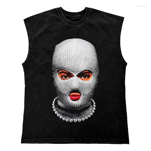 Herren Tanktops Gothic Punk Painting Print Hip Hop Übergroße Baumwolle Streetwear T -Shirt Custom Tanks Männer gewaschene Weste Kleidung