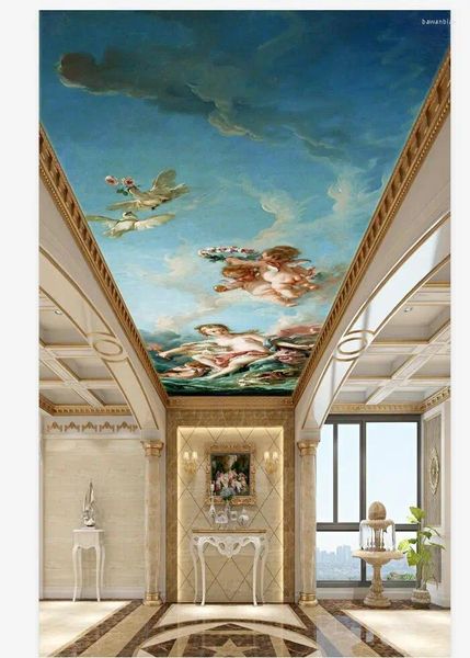 Обои на фоне потолка потолок роспись настенные бумаги дома декор европейские красивые морские сказочные потолки