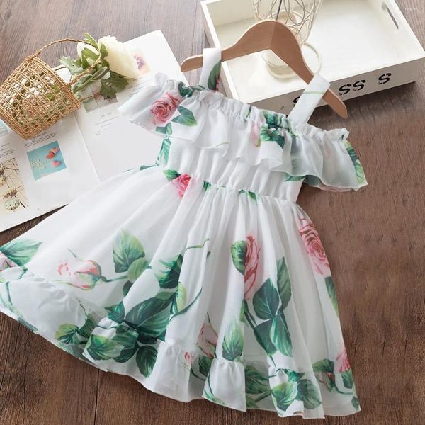Girl Dresses Summer Sospend Dress per bambini ragazze Floral Elegant Children Casual Cash Chiffon Baby Flower Tutu Princess