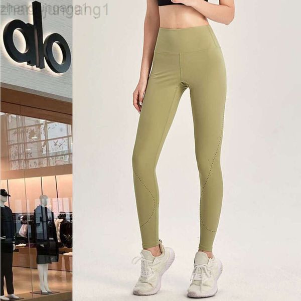 Desginer als Yoga Pant Leggings hohe Taille Nackt Frauen Sport enge Verbrennungsloch Schnell trocken Fitness Fettverbrennungstraininghose