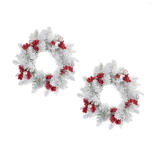 Dekoratif çiçekler 2 adet Noel mum halkaları simülasyon kırmızı meyveler çelenk festival için süsleme yemek odası Noel partisi düğün