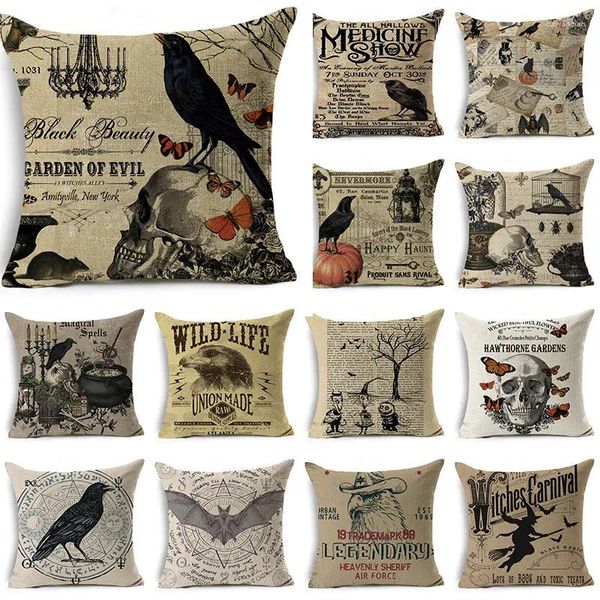 Kissen Halloween Retro Crow Pumpkin Luxus Wurf Hülle Home Wohnzimmer Dekorative Kissen für Sofa Bettauto 45