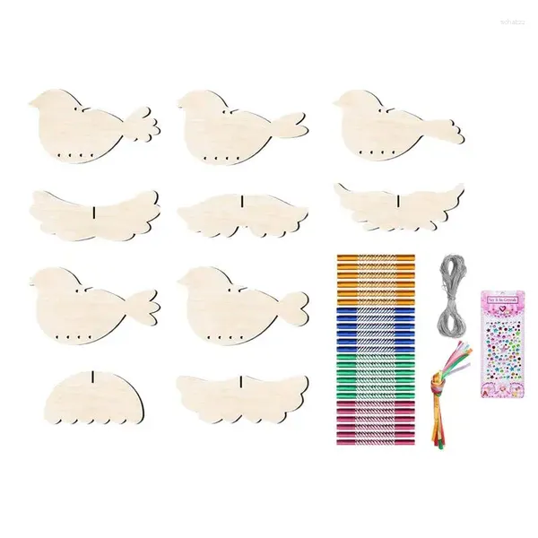 Dekorative Figuren Wind -Chime -Handwerk machen Ihr eigenes 3D -Vögel Kit Holzkünste und Handwerk Glocken Ornament DIY Holz Kits zum Malen von Vogel