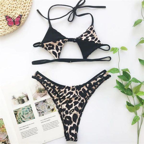 Frauen Badebekleidung Leopardenmuster String Bikini Halfter Badeanzug Micro Patchwork Frauen sexy zweiteilige Strandbad Tanga Bikinis Sets Mujer