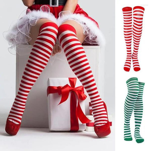 Женские носки 3 пары полосатые чулки зеленый белый на колене мягкий праздничный рождественский сцен