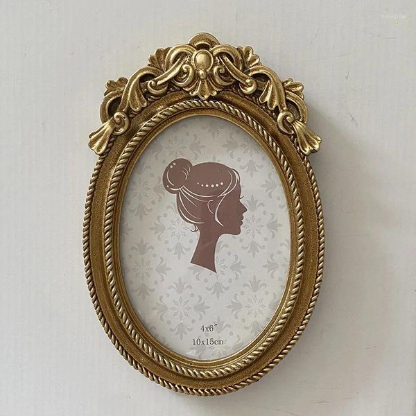 Cornici Golden Vintage Resin Picture Frame PO Decorazione Wall Decorazione rotonda Accessori per la casa