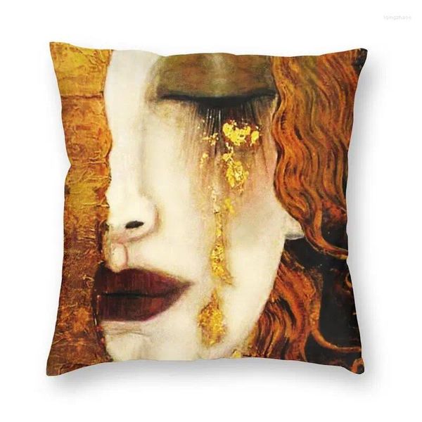 Cuscino gustav klimt lacrime dorate copri divano decorazione simbolismo arte quadrata 45x45