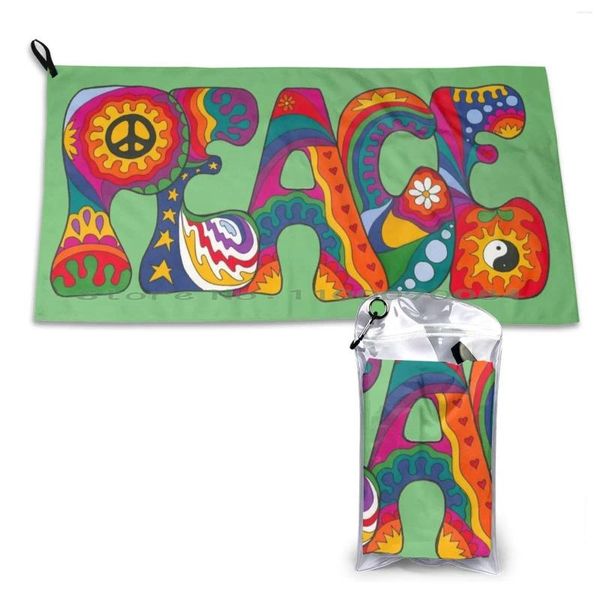 Asciugamano pace rapido palestra secca sport bagni portatili amore portatile 60s anni '70 hippy hippie colorato simbolo di segno unico