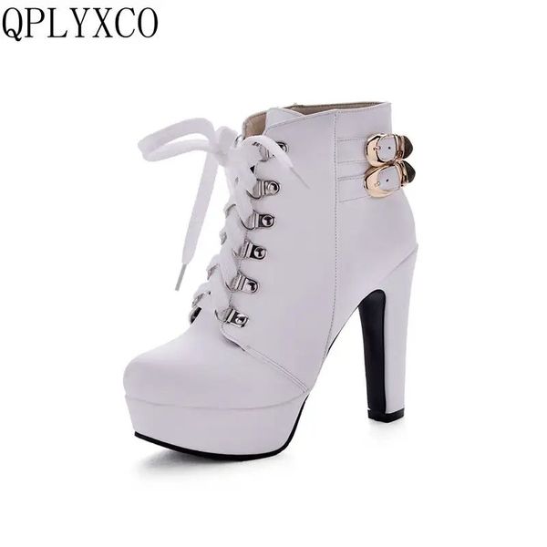 QPLYXCO 2017 Novo tamanho grande 34-50 Boot de tornozelo curto etono de outono de inverno sexy feminino de salto alto (12cm) Sapatos de festa de casamento 3872