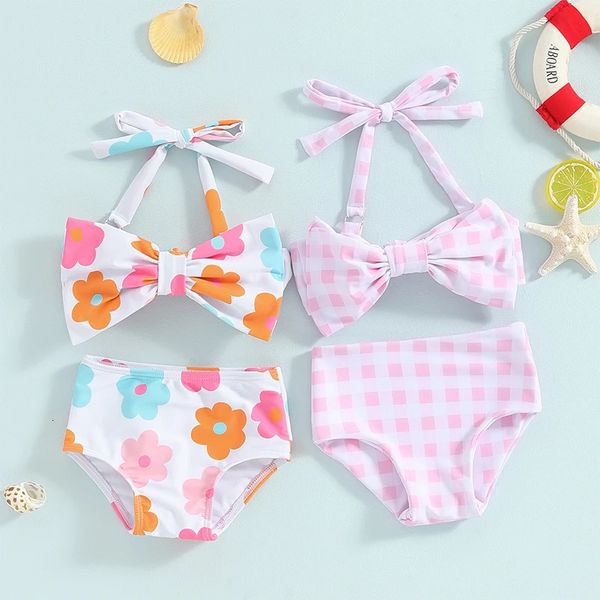 1-6y bambine Bikini Set Bikini con pistola senza maniche con pinne con pantaloncini per bambini 2024 Summer Baby Swimsuit Kids Beachwear 240511